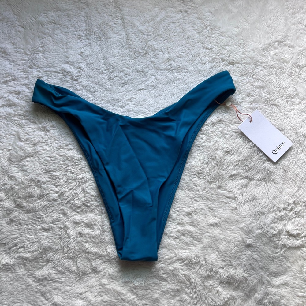Quince Italian High-Leg Bikini Bottom Lagoon Teal Blue ATG001 Size Large NWT